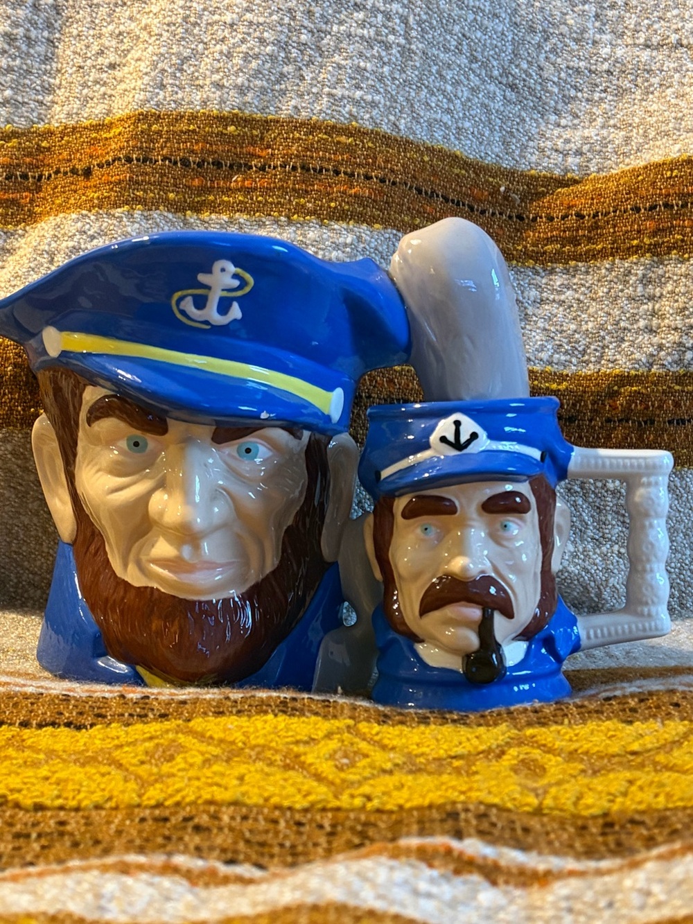 Vintage Nautical Captain Character Jug & Mug Set Ceramic With Whale Handle